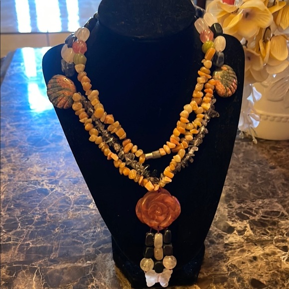 Orange and Black Multi-Strand Necklace with Pendant - Picture 1 of 4
